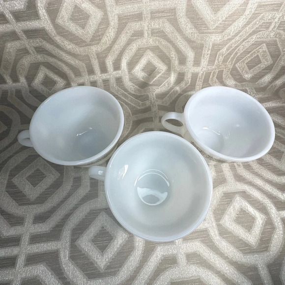 Vintage Pyrex Coffee Cups Opaque White Glass Woodland Pattern Set of 3 - Picture 2 of 8